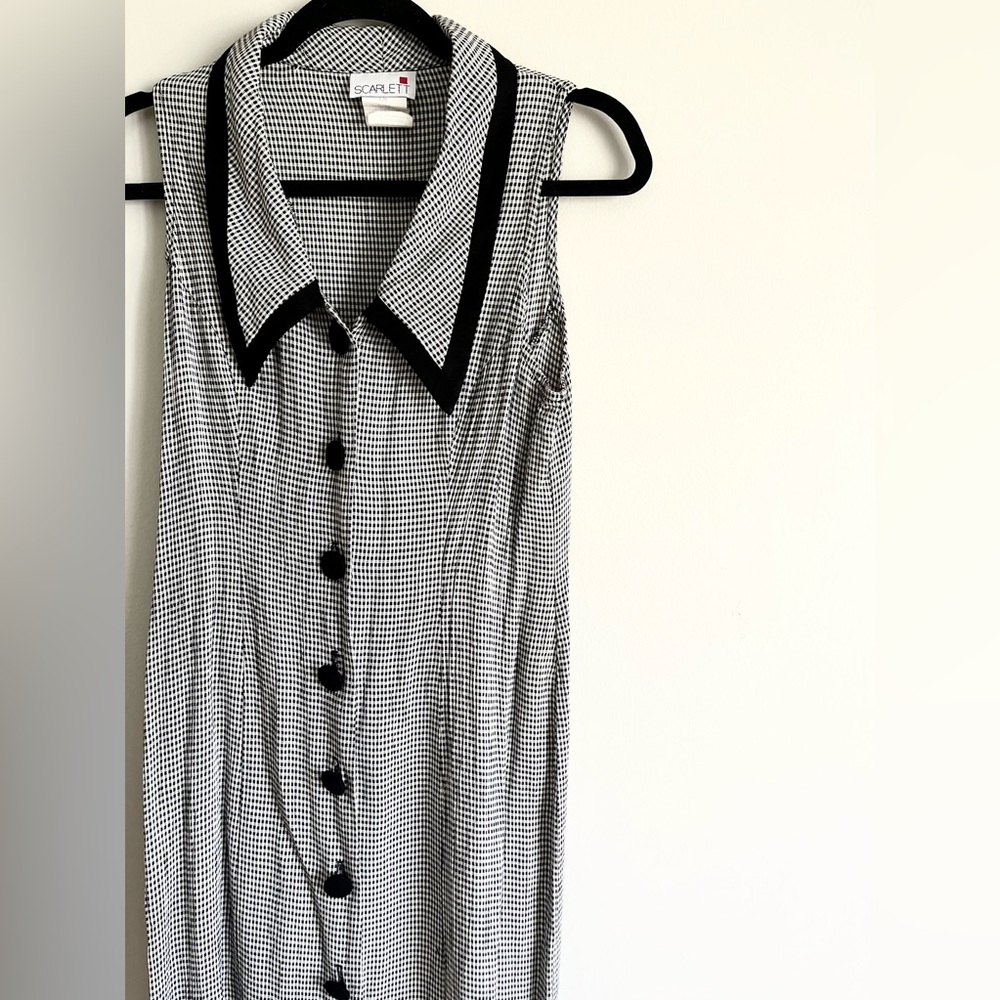 Vintage 90s Scarlett Black/White Gingham Collared Maxi Dress Size 7/8 Medium